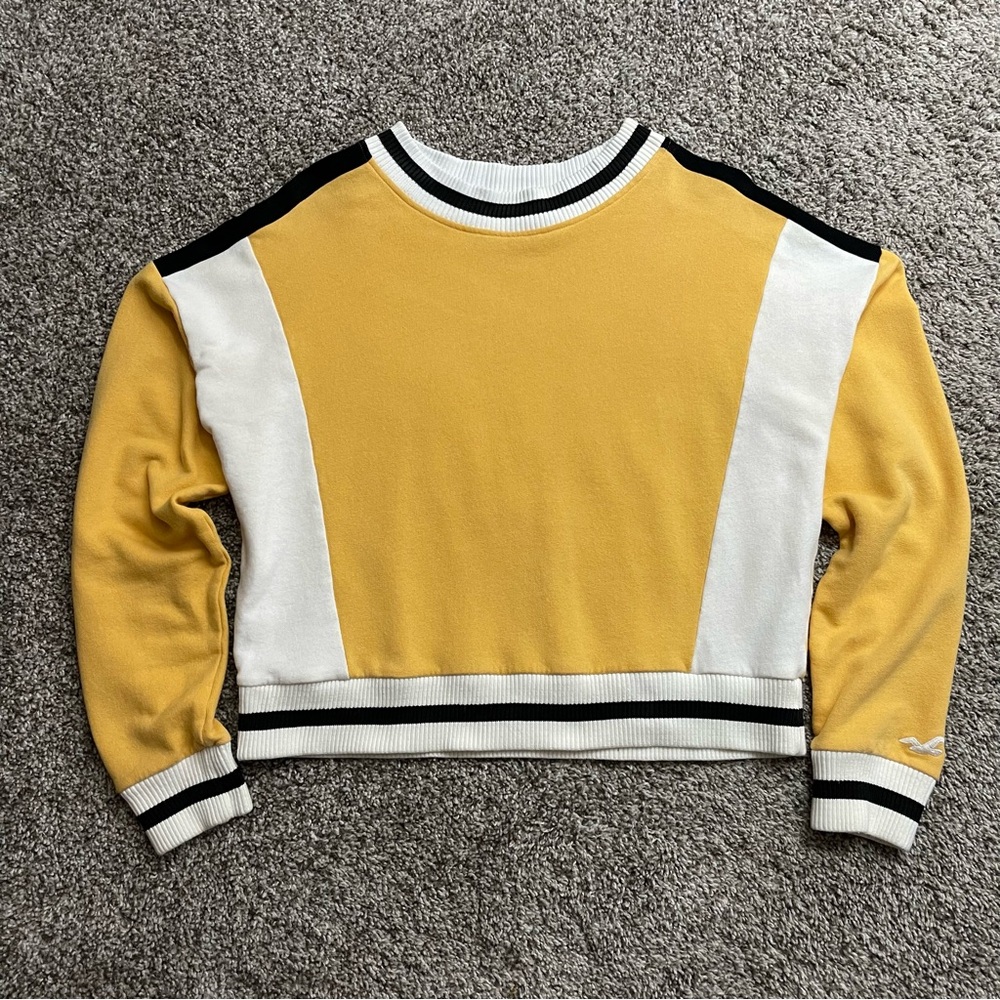 Hollister Colorblock Yellow White Collegiate Crewneck Sweatshirt Size S